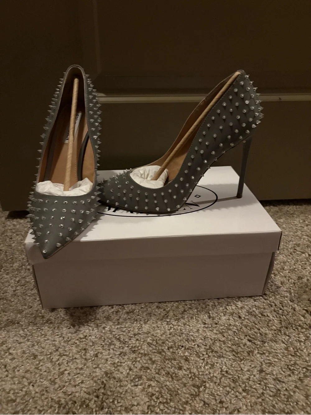 Steve Madden Gray Studded Pointed-Toe Stilettos