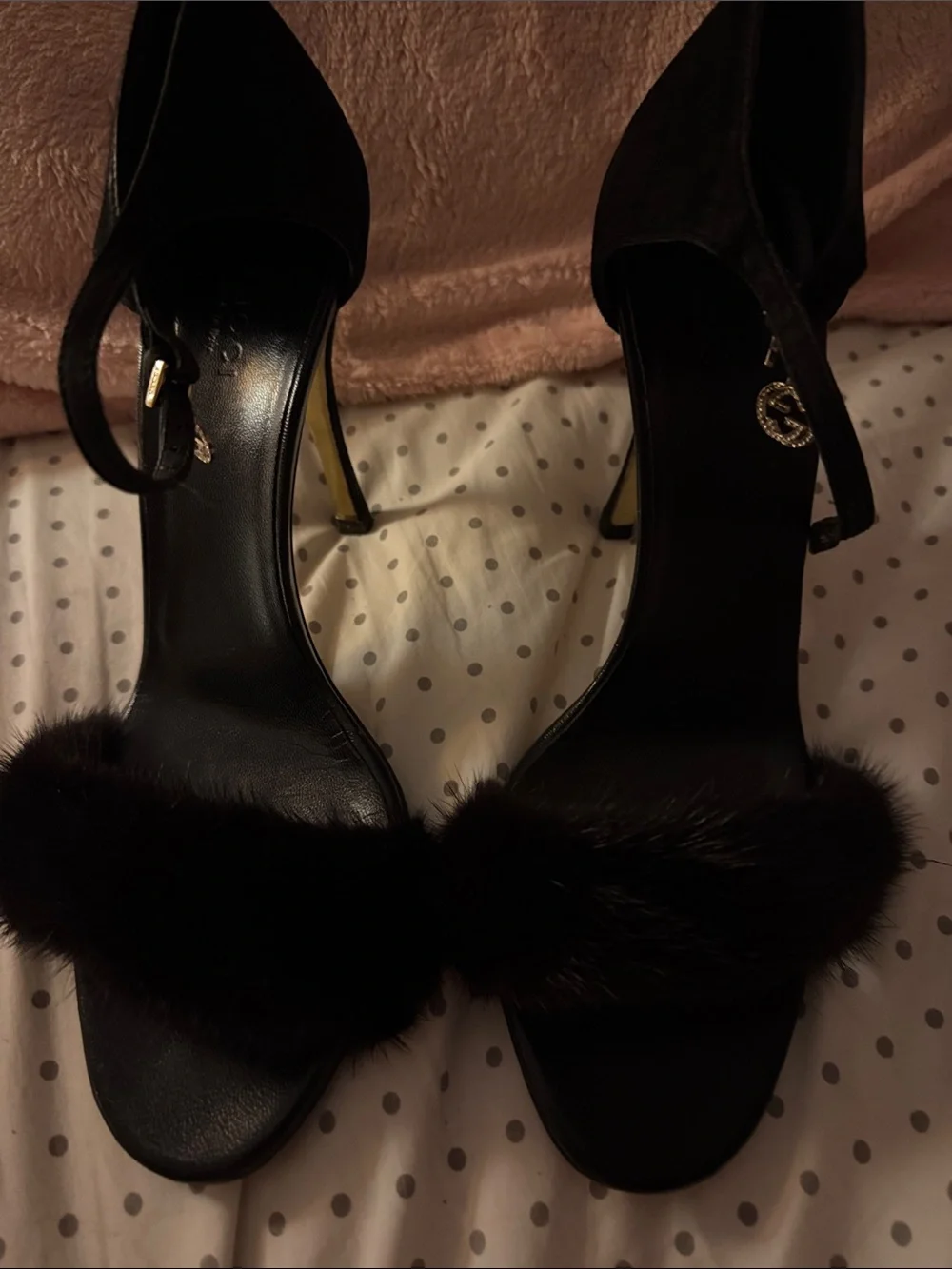 Gucci Black mink Open-Toe Stiletto Sandals sz8