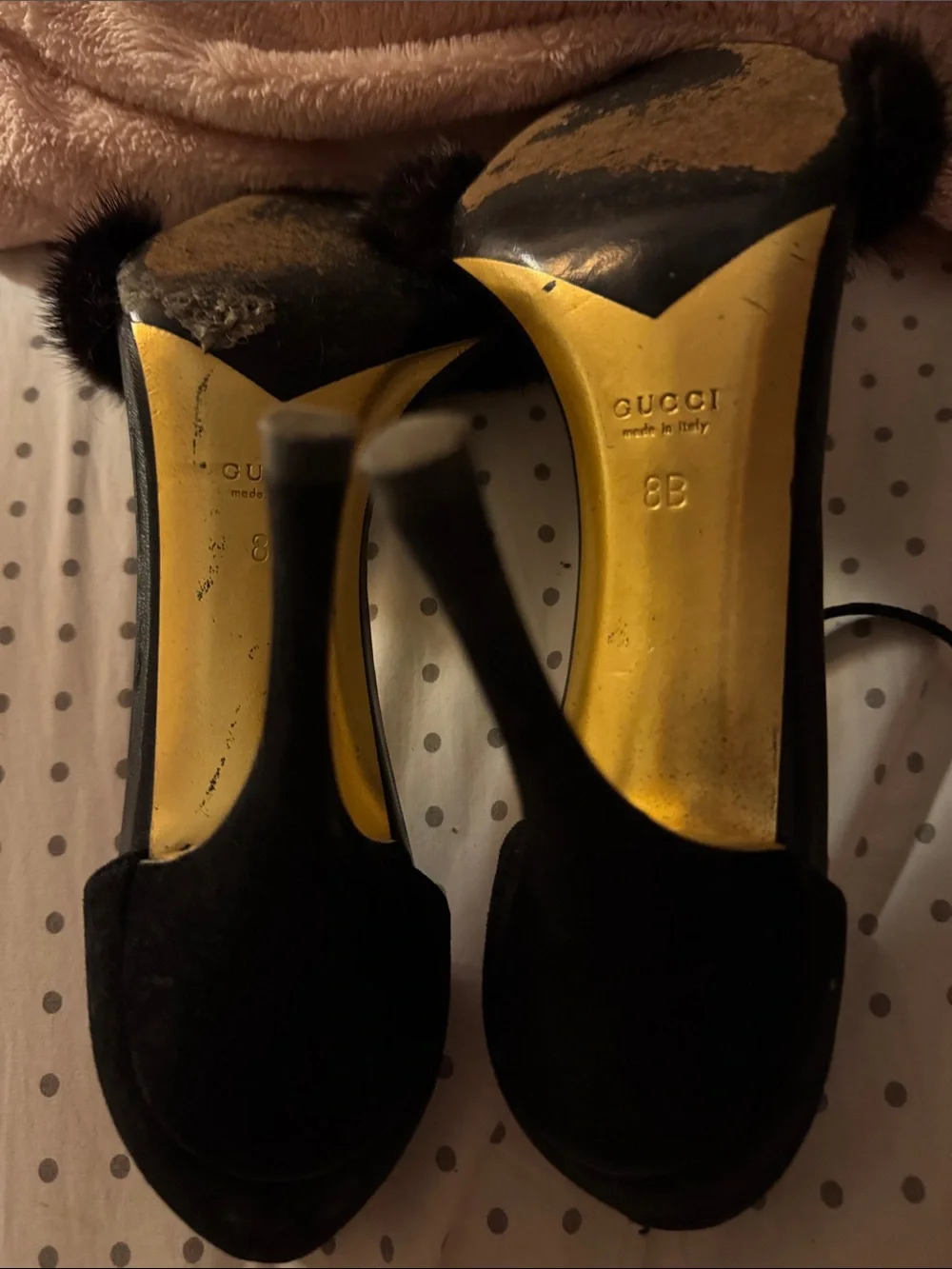 Gucci Black mink Open-Toe Stiletto Sandals sz8