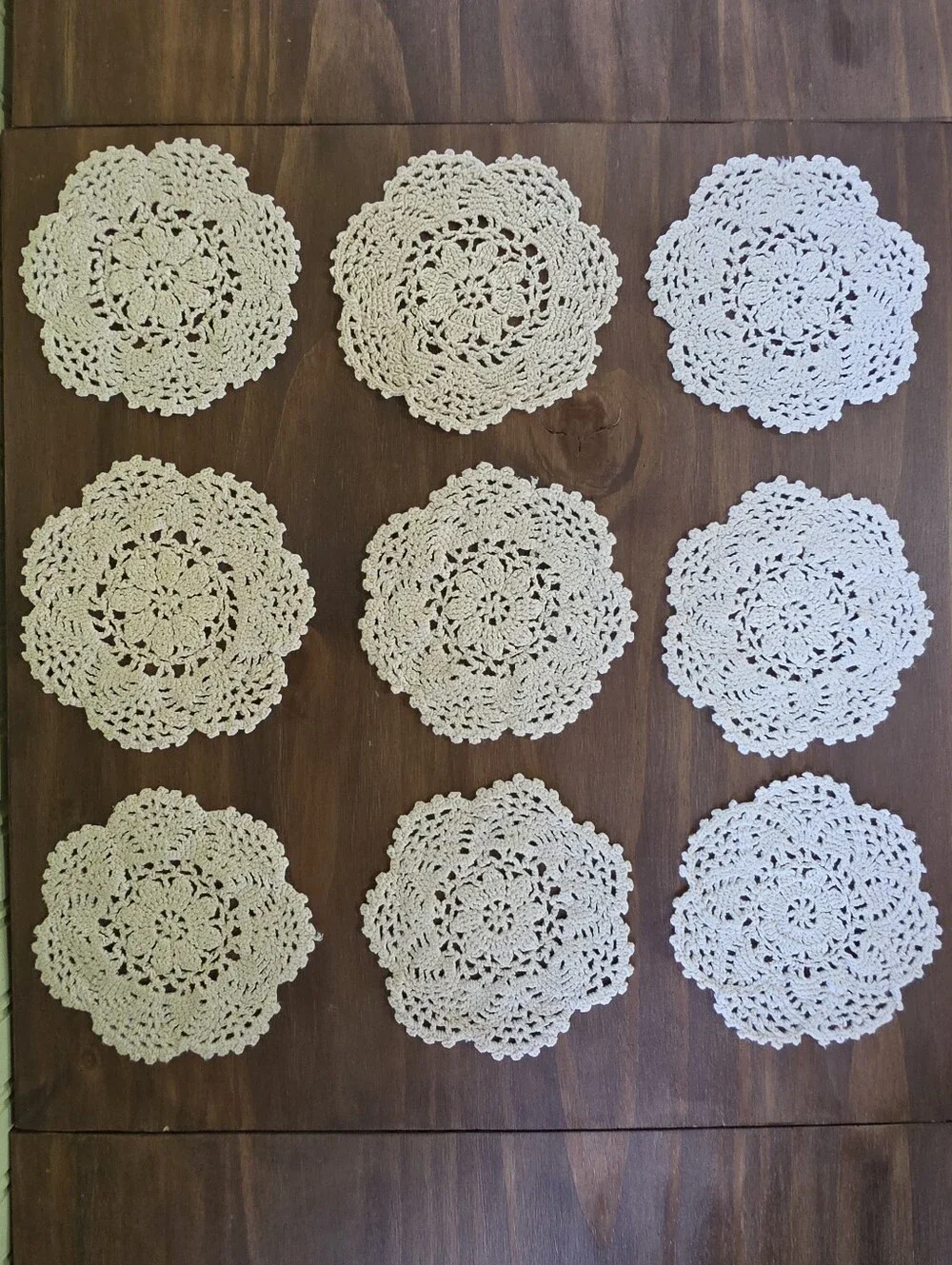 Vintage Crocheted Coasters Doily Ivory Hand Knitted Cottage Core Set Of 9