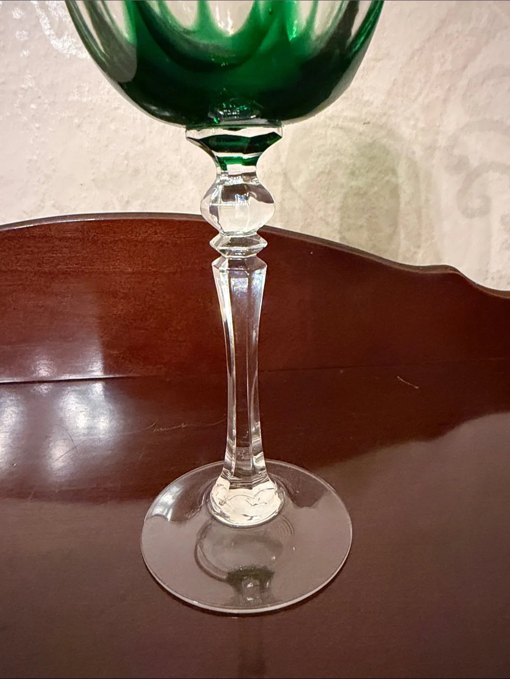 Vintage Emerald Cut-Panel Crystal Wine Goblet