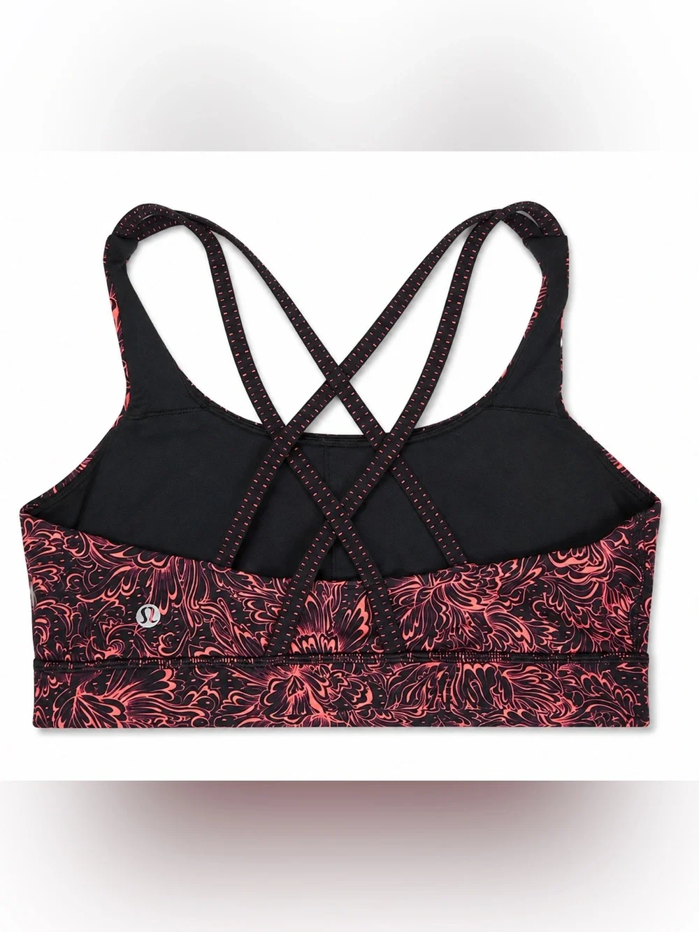 lululemon athletica Black and Coral Floral Strappy Sports Bra size 8