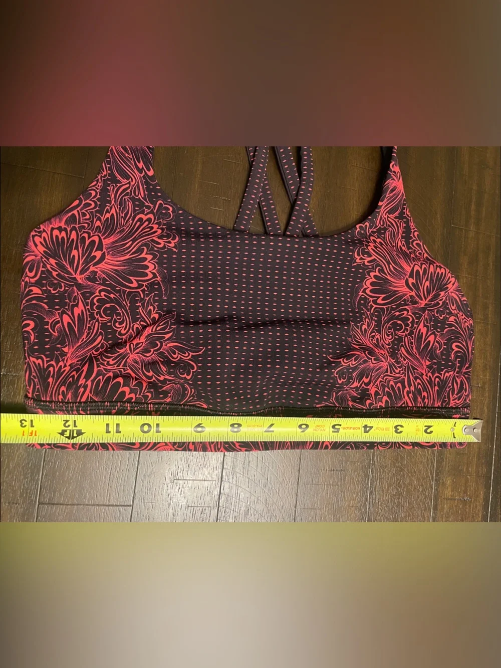lululemon athletica Black and Coral Floral Strappy Sports Bra size 8