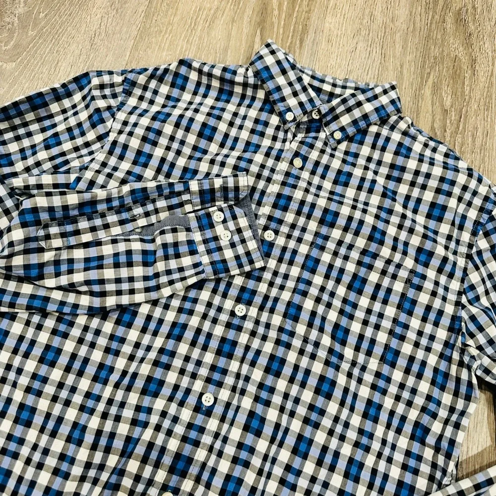 Banana Republic Shirt  Mens Medium Grant Fit Blue White Custom Gingham‎ Shirt