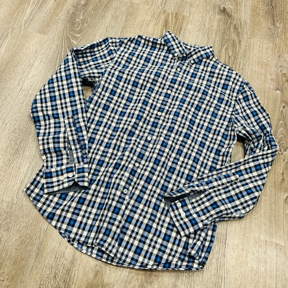 Banana Republic Shirt  Mens Medium Grant Fit Blue White Custom Gingham‎ Shirt