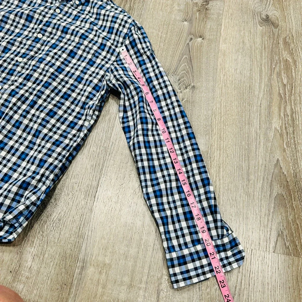 Banana Republic Shirt  Mens Medium Grant Fit Blue White Custom Gingham‎ Shirt