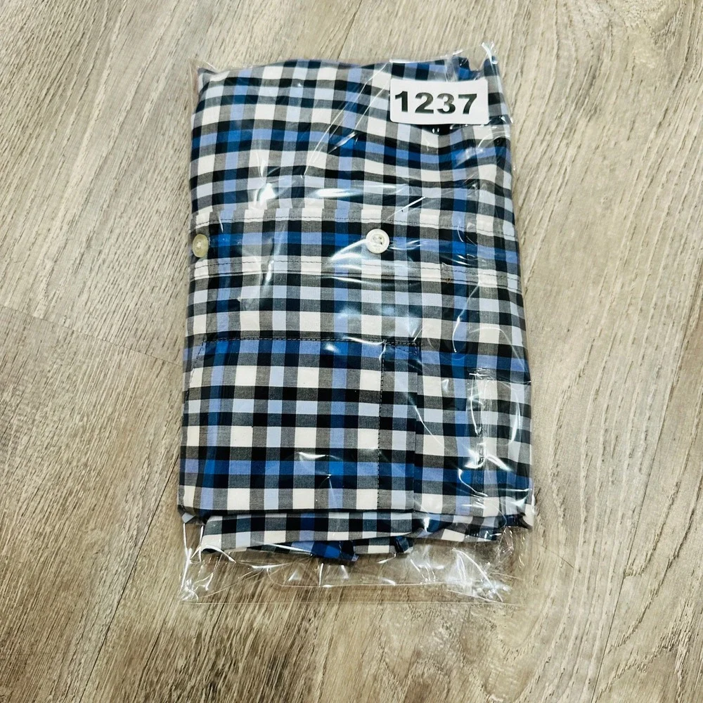 Banana Republic Shirt  Mens Medium Grant Fit Blue White Custom Gingham‎ Shirt