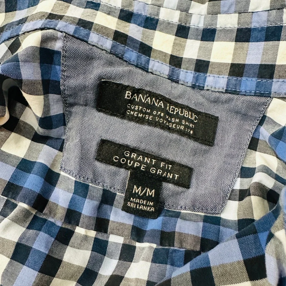 Banana Republic Shirt  Mens Medium Grant Fit Blue White Custom Gingham‎ Shirt