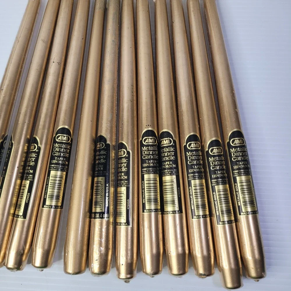 VTG Lot Of 12 AMI Metallic Gold Taper Dinner Candles 12