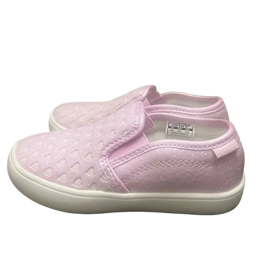 New Carters‎ Tween 12 Glitter Hearts Slip-On Shoes Toddler Sz 8 Pink Casual Cute