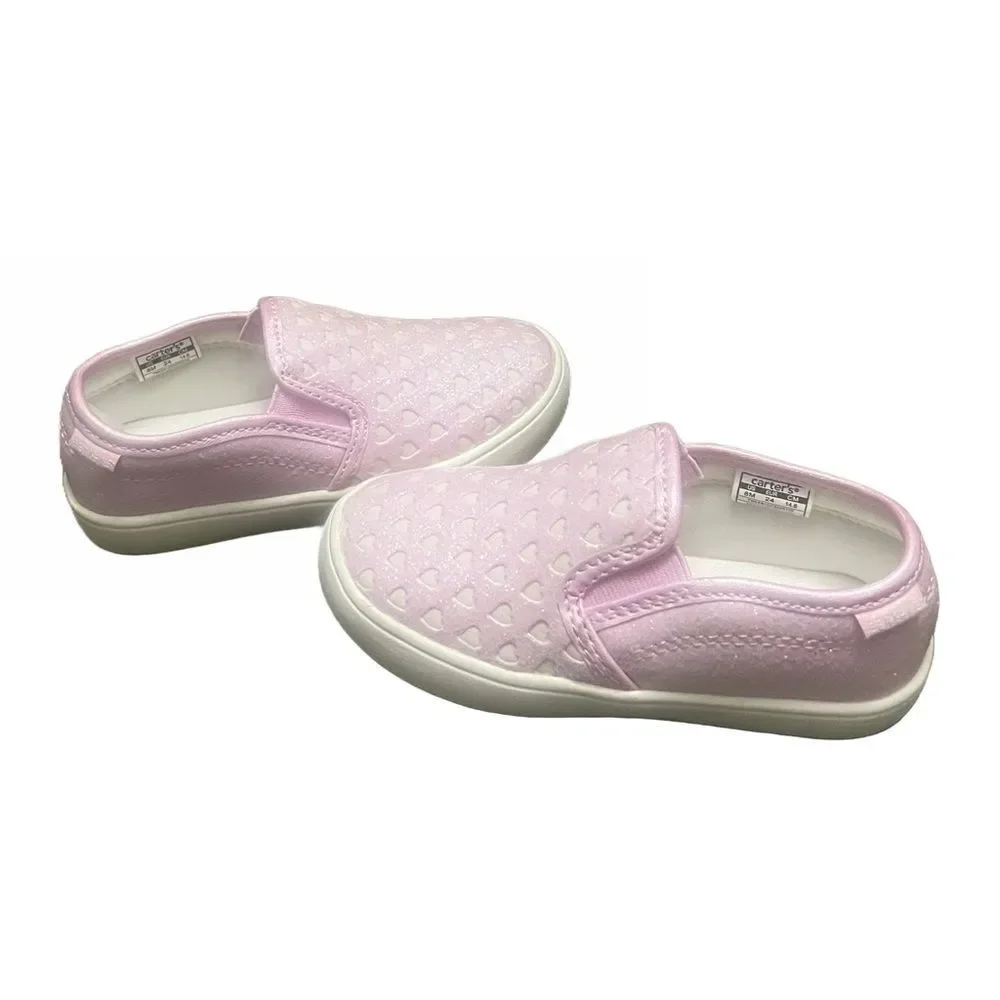 New Carters‎ Tween 12 Glitter Hearts Slip-On Shoes Toddler Sz 8 Pink Casual Cute