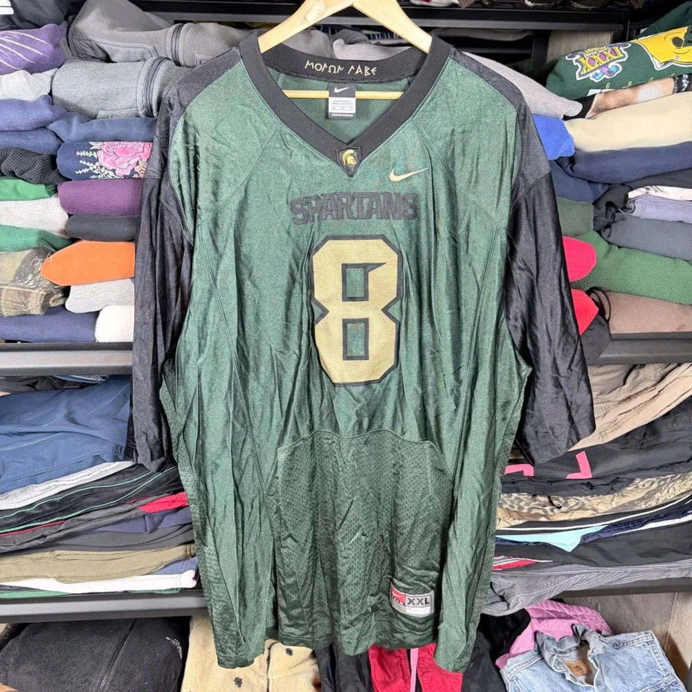 Nike Spartans Football‎ Jersey Green Gold Number 8 XXL Mens Long Sleeve