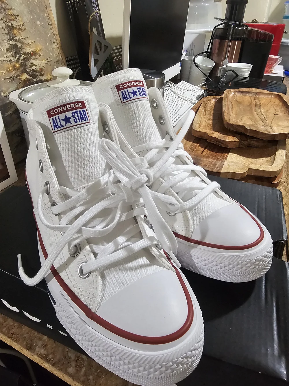 Converse Kids All Star High Top Sneakers in White with Red Trim
