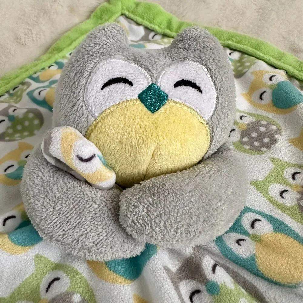 Carters Owl Lovey Grey Blue Green 13” Baby Infant Security Blanket Crib Toy