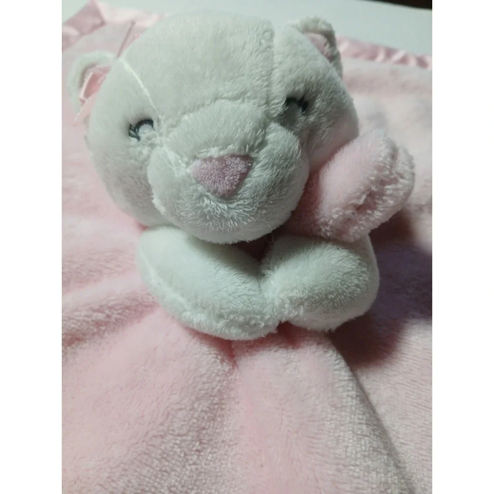 Carters White Kitty Lovey Security Blanket Plush Satin Pink