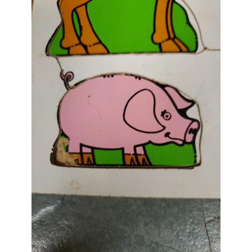 Playskool Farm Animals Wood Puzzle 180-05 Horse Pig Cow Chicken Vintage