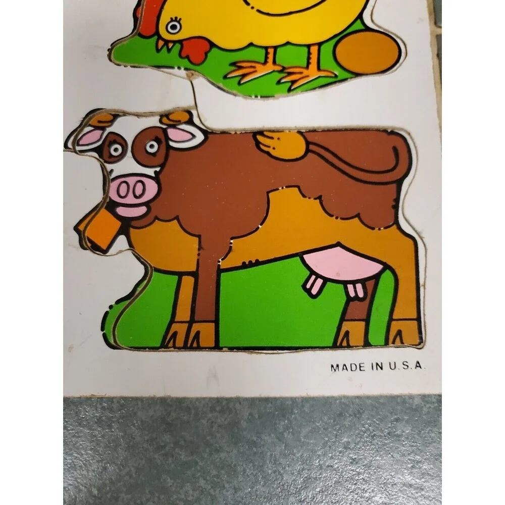 Playskool Farm Animals Wood Puzzle 180-05 Horse Pig Cow Chicken Vintage