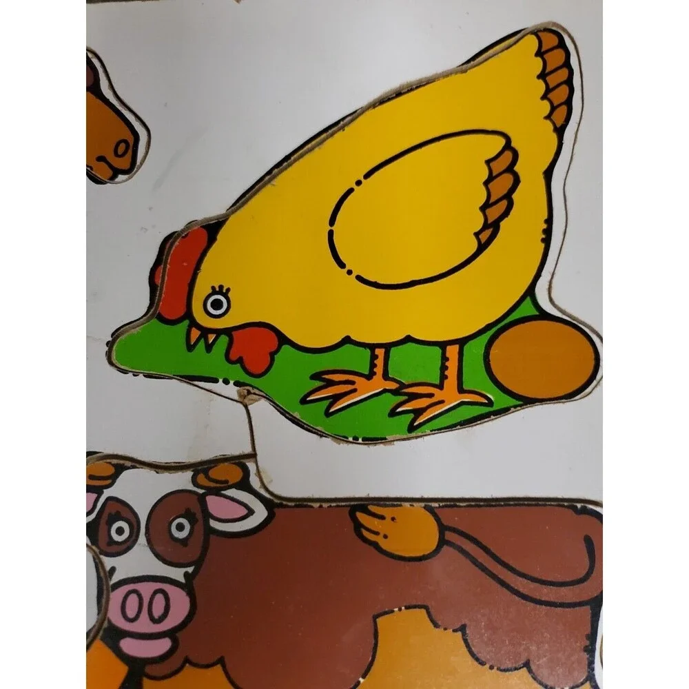 Playskool Farm Animals Wood Puzzle 180-05 Horse Pig Cow Chicken Vintage