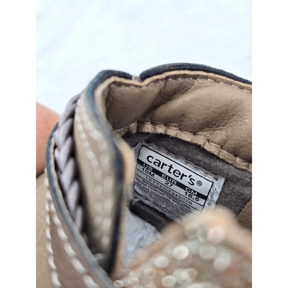 Carter's Letty Ankle Boots Toddler 10 Taupe Glitter Braided Strap - New