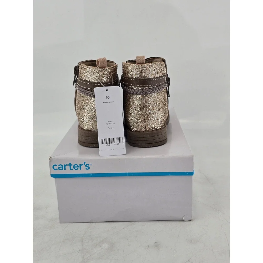 Carter's Letty Ankle Boots Toddler 10 Taupe Glitter Braided Strap - New