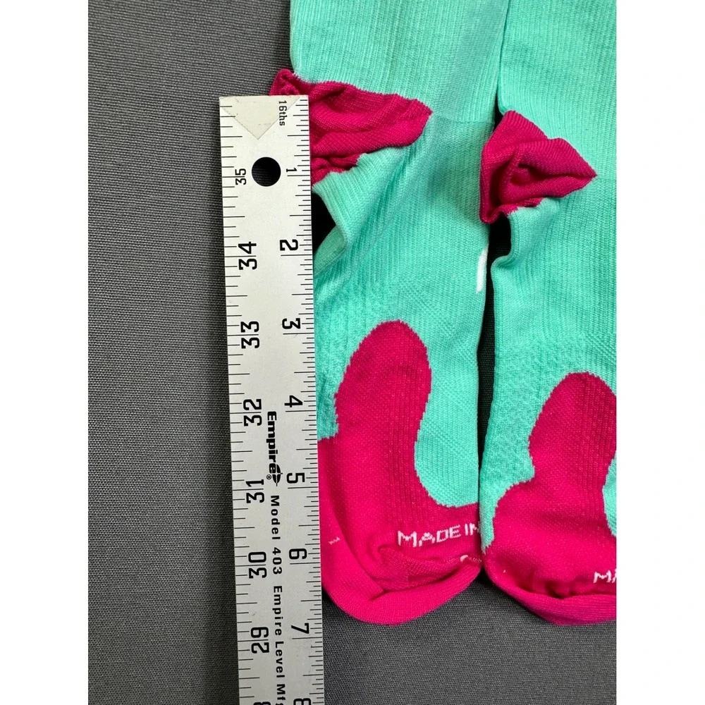 2 pairs Teal Pink EKG Heartbeat Compression Socks Knee High LG/XL Made in USA‎