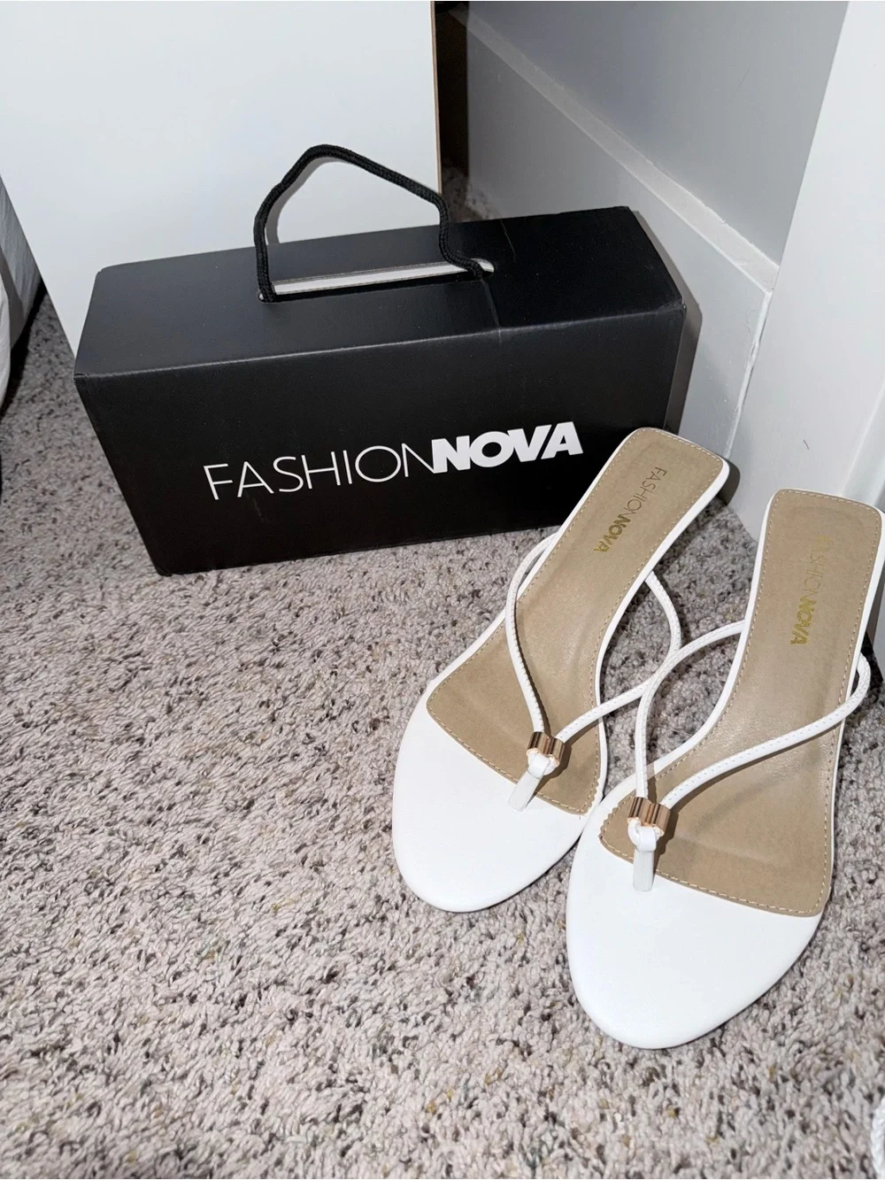 Fashion Nova White Strappy Mule Heels