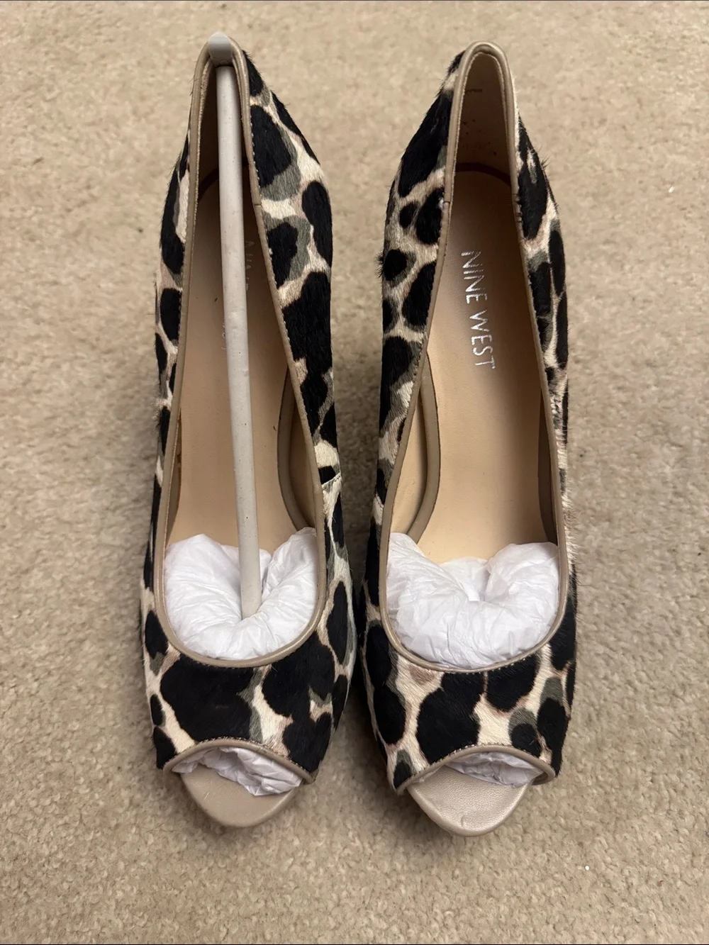 Nine West Leopard Peep-Toe Pumps - Black & Cream