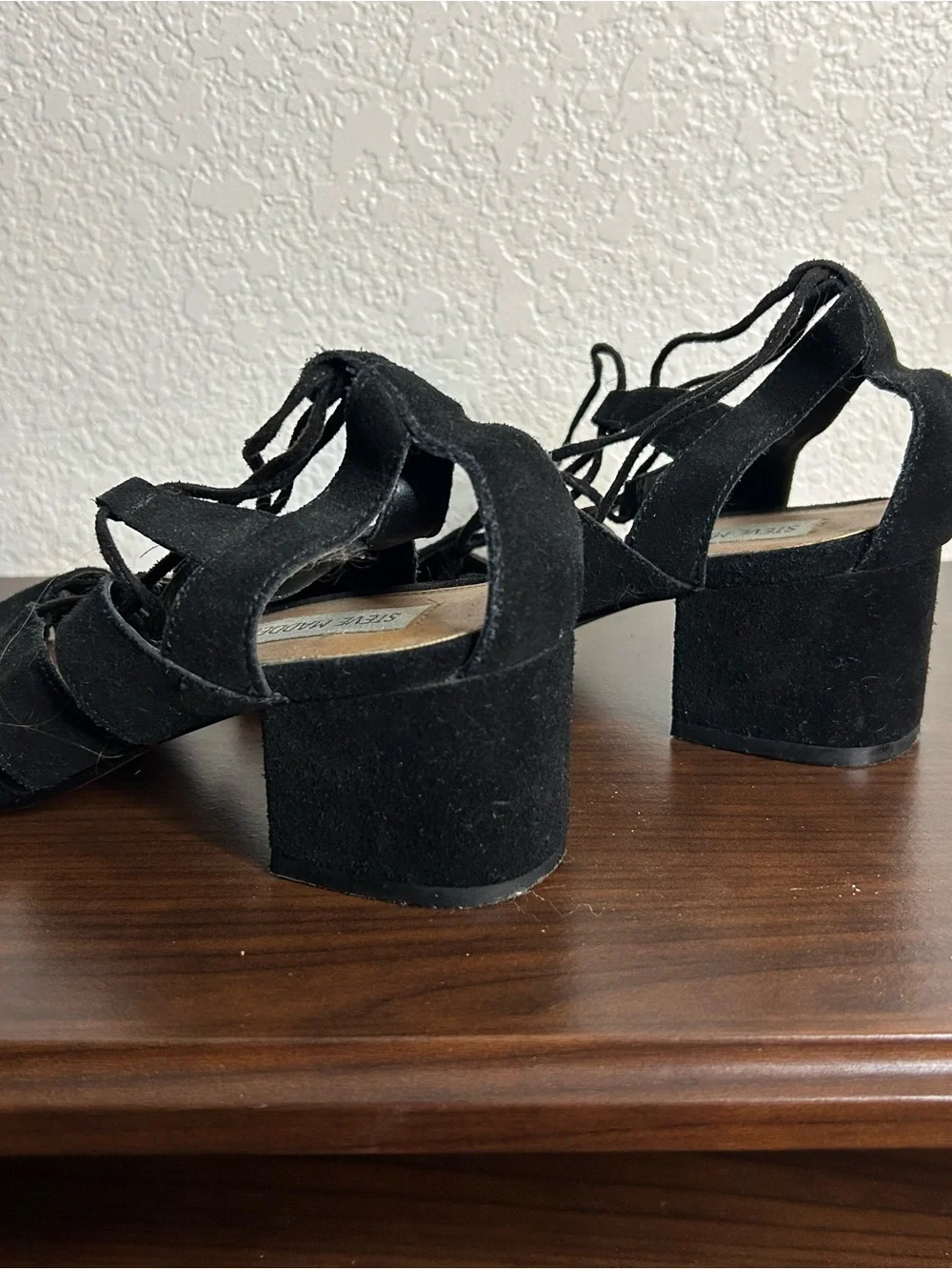 Steve Madden Black Suede Lace-Up Block Heel Sandals