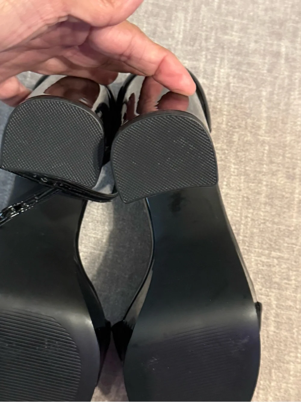 Madden Girl Black Patent Ankle-Strap Block Heels