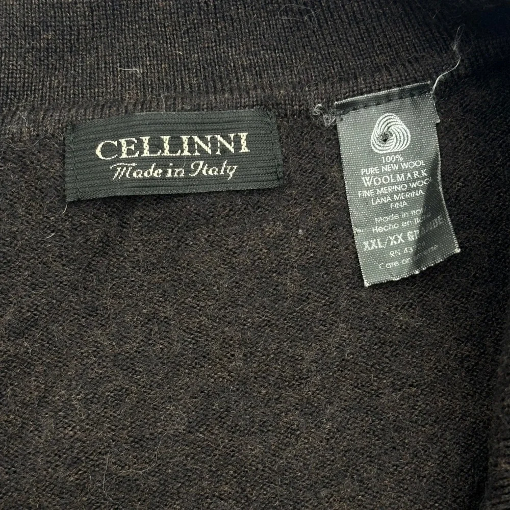 Cellinni Men's XXL 100% Pure New Wool Fine Merino Long Sleeve Polo Sweater Black
