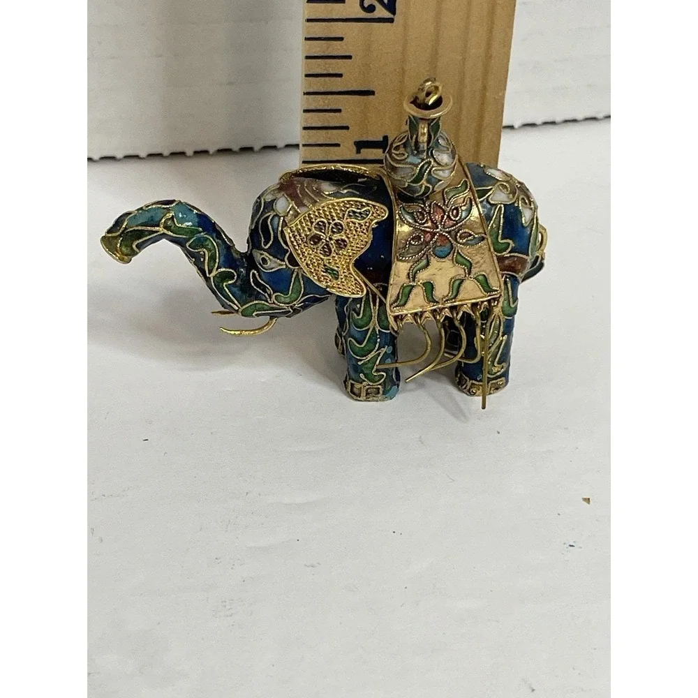 Elephant Enamel Cloisonne Lucky Elephant Figurine Trunk Up 1.5