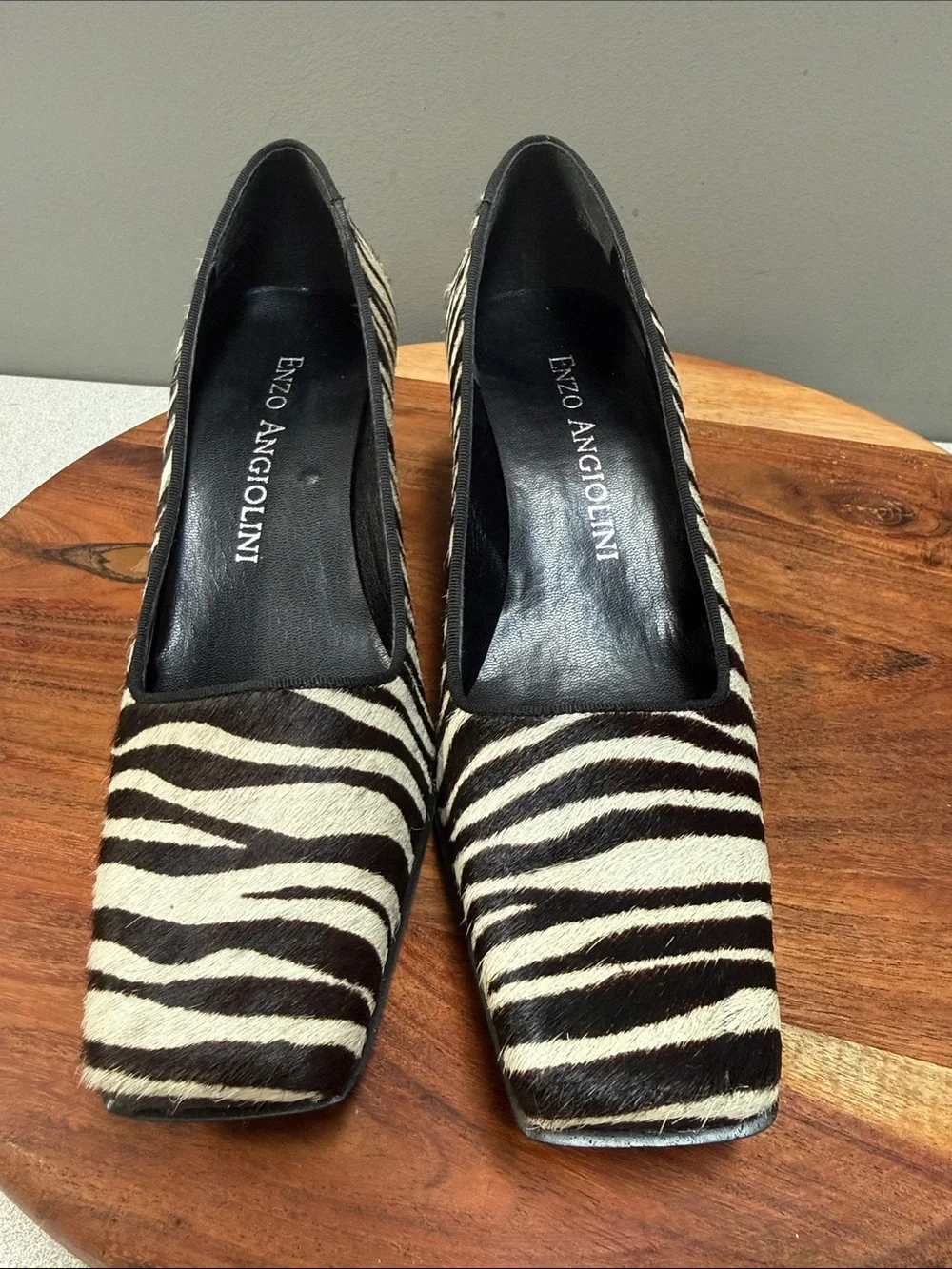 Enzo Angiolini Zebra Print Pumps in Black and Cream