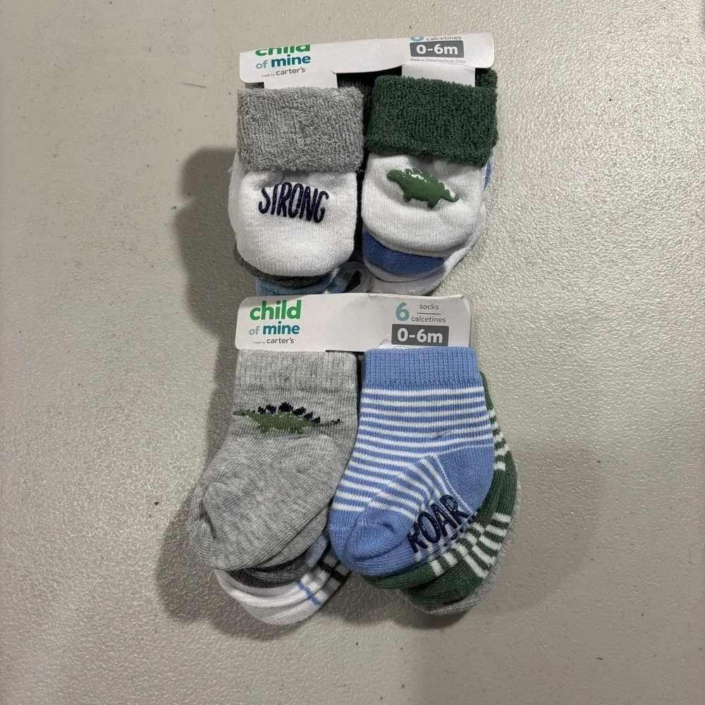 Carter's Child of Mine 0-6 MONTHS Boys 12 PAIRS Crew Socks White Blue Gray #8624