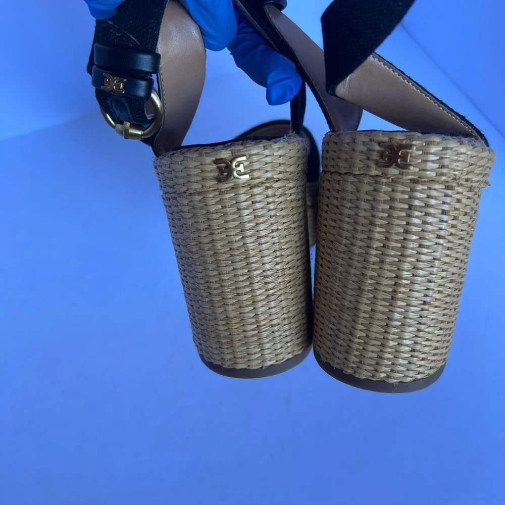 Sam Edelman Tan‎ Immie Black Woven Platform Ankle-Strap Heels