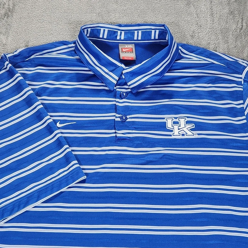 Kentucky Wildcats Shirt Mens 2XL Blue Stripe NCAA Basketball Nike Fit Dry Polo