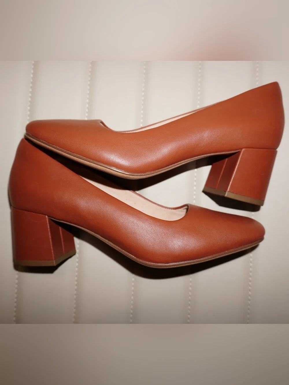 Clarks Plus Cushion Leather Block Heel Pumps Womens 6.5 Comfort - Brown