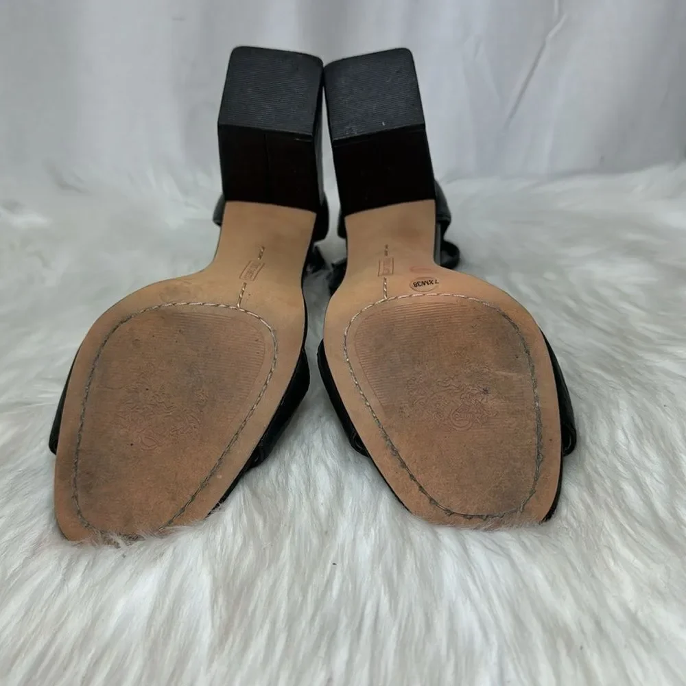 Vince Camuto Winderly Black Leather Ankle Strap Heeled Sandals Sz 7.5‎