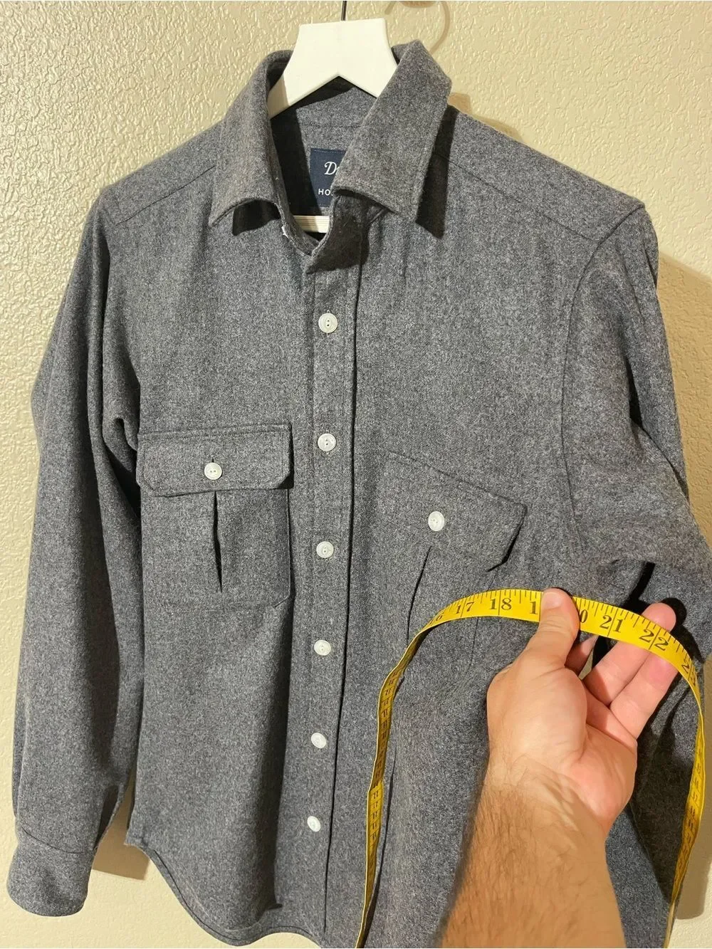 Drakes Charcoal Gray Button-Up Wool Shirt