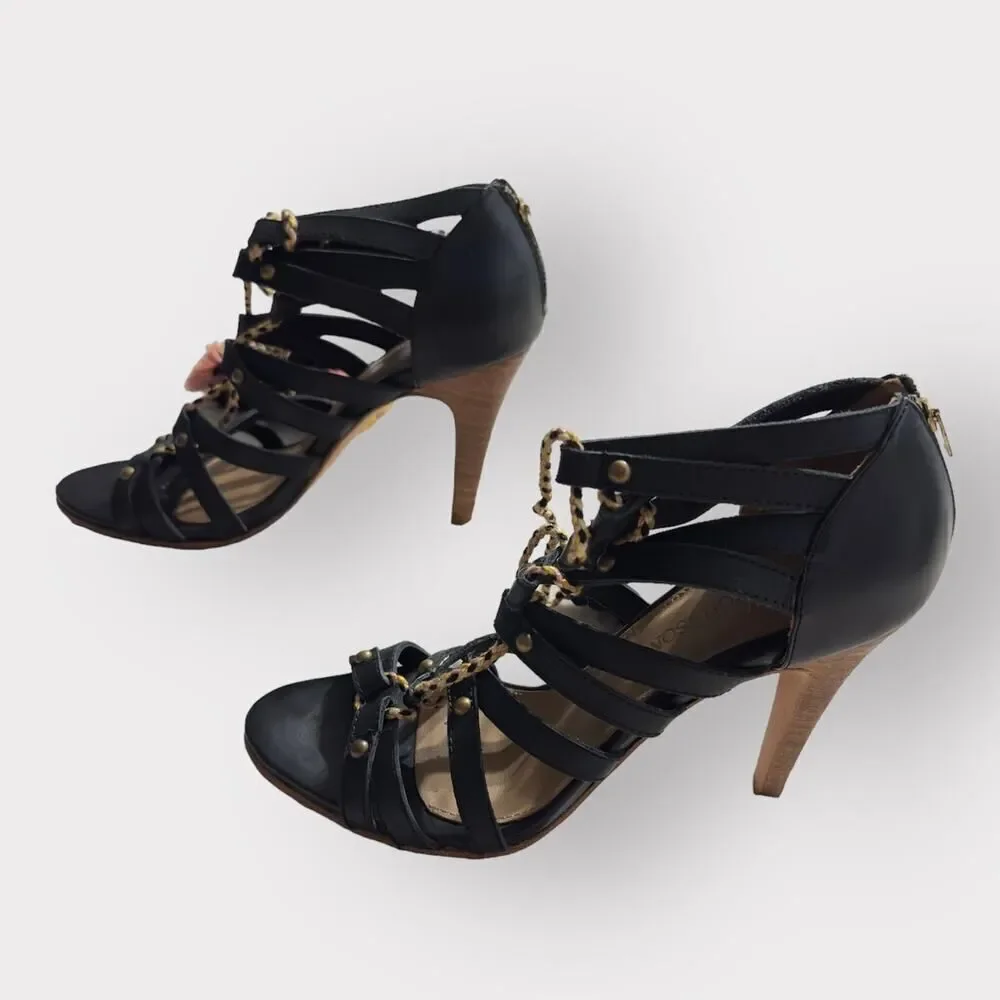 Ulla Johnson Tassel Accent Heels Sandals Women's 37 Black Brown Strappy