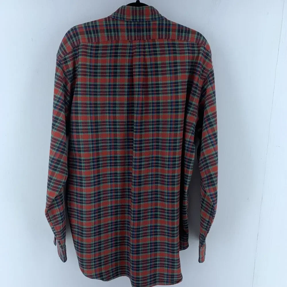 Vtg Ralph Lauren Mens Large Blair Plaid‎ Flannel Button Down Shirt Preppy Casual