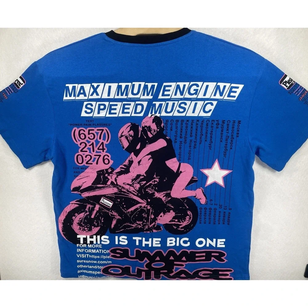 Pleasure T Shirt Mens XXL Blue Heavyweight Motorcycle Streetwear C22