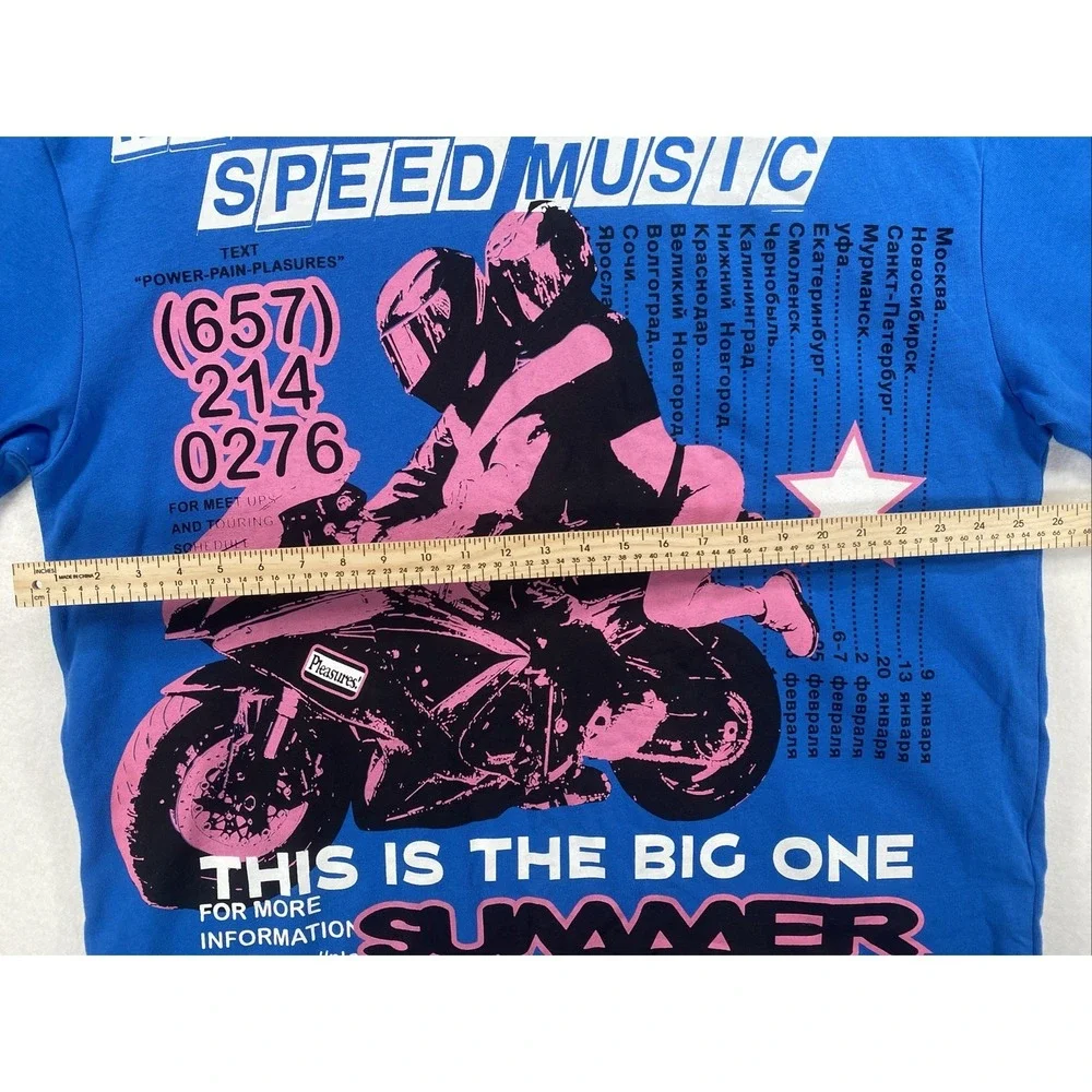 Pleasure T Shirt Mens XXL Blue Heavyweight Motorcycle Streetwear C22