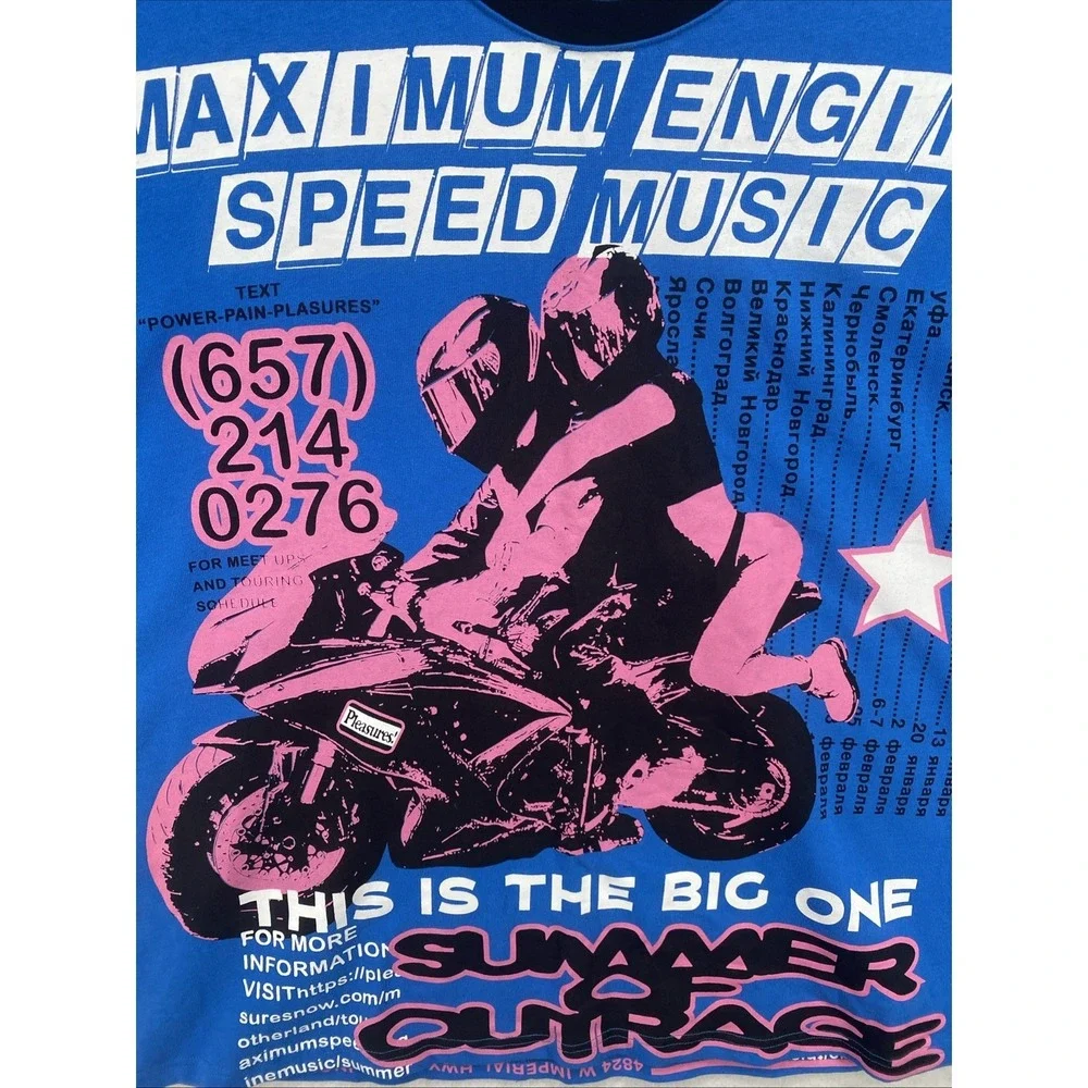 Pleasure T Shirt Mens XXL Blue Heavyweight Motorcycle Streetwear C22