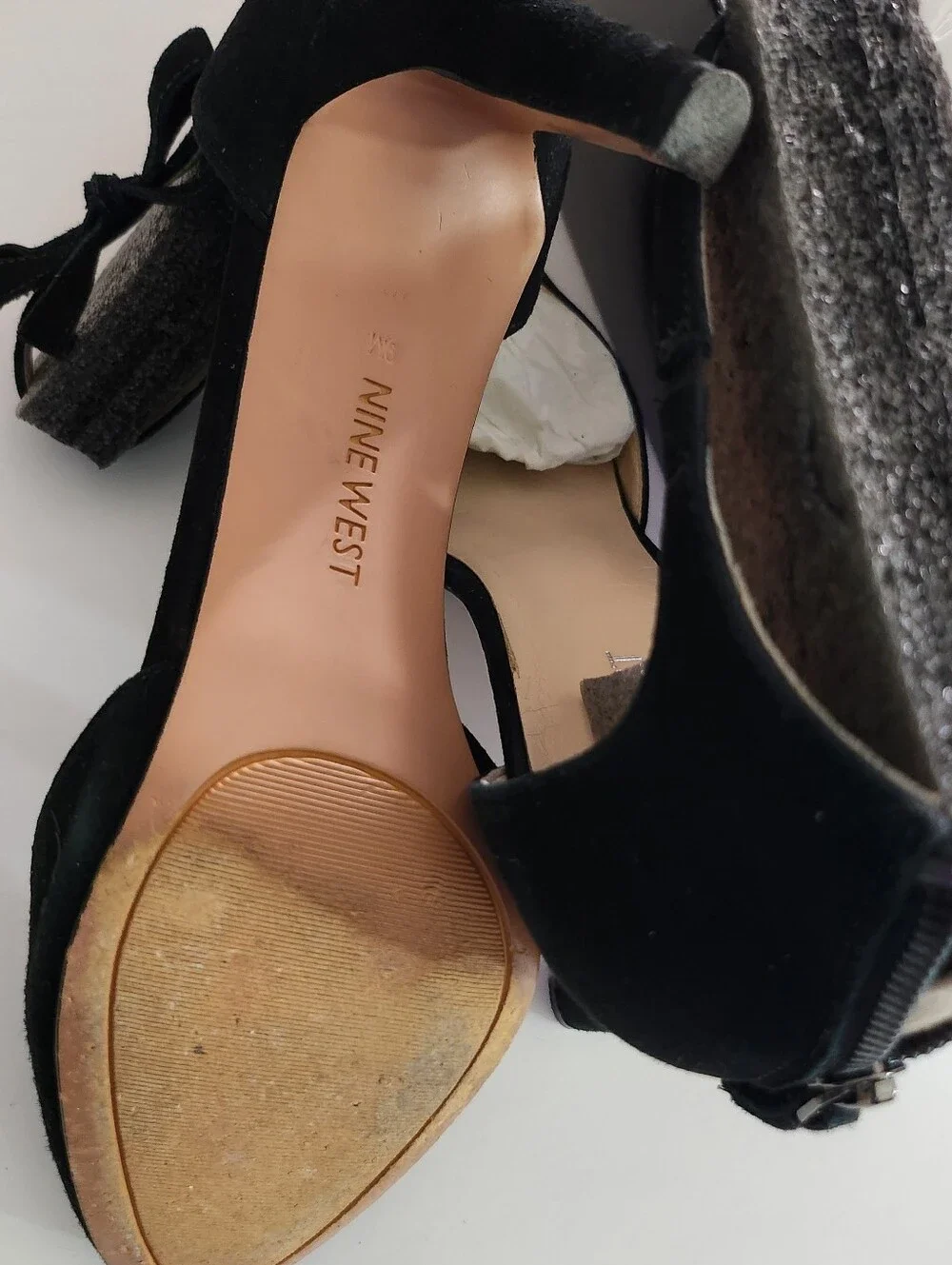 Nine West Black Suede Pointed-Toe Ankle Strap Pumps