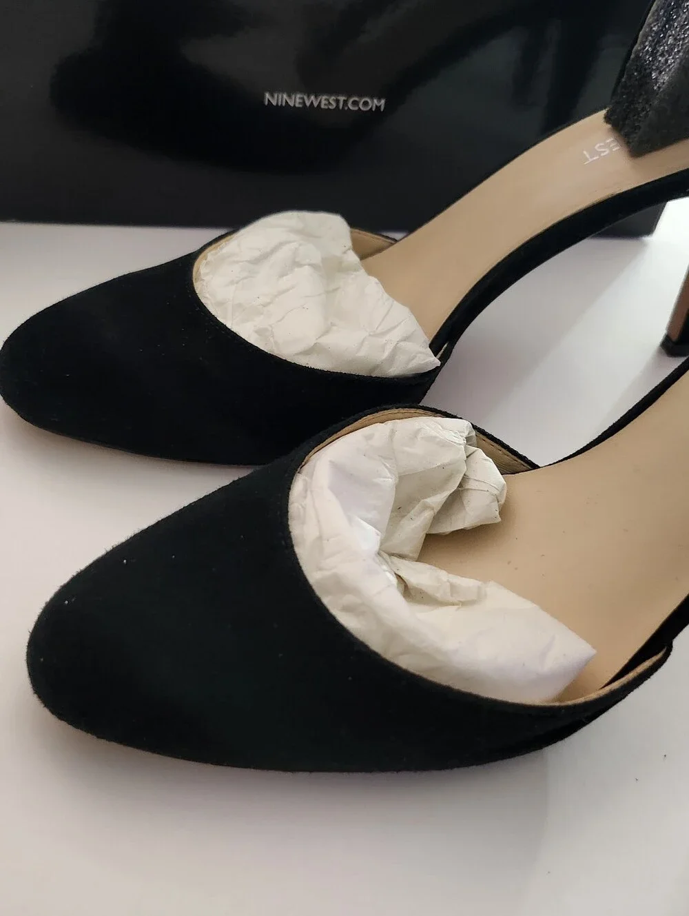 Nine West Black Suede Pointed-Toe Ankle Strap Pumps