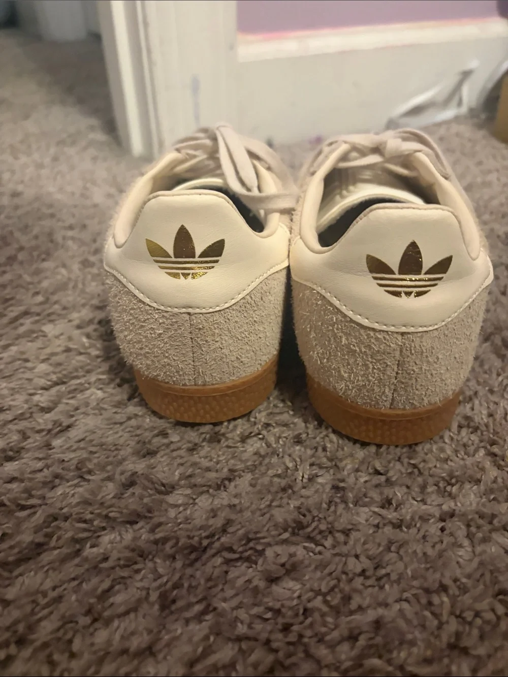 adidas Women's Suede Sneakers in Light Beige with White Stripes
