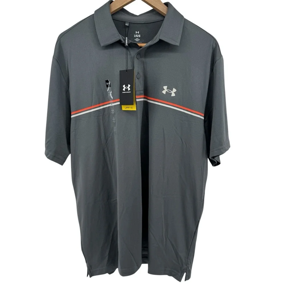 NEW‎ Under Armour Playoff Polo Large Shirt Golf Gray Orange UA 3.0 Stripe Polo