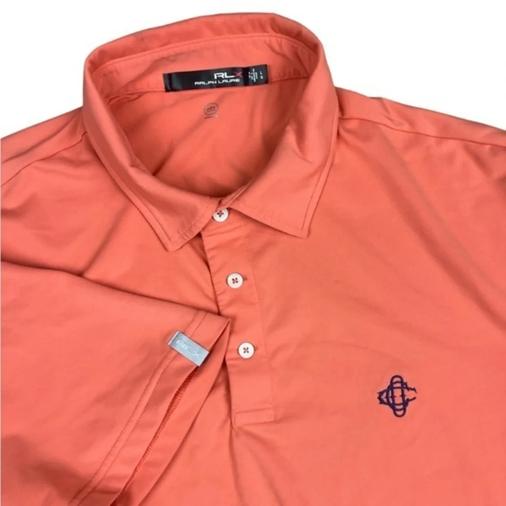 Ralph Lauren RLX Shirt‎ Mens Large Orange Short Sleeve Polo Golf Wicking READ!