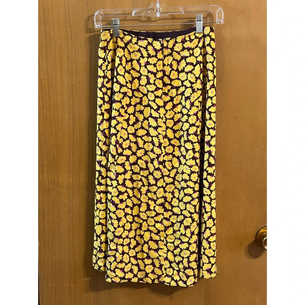 Kate Spade New York Floral‎ Midi Skirt Yellow Brown Pink Size 0 NWOT