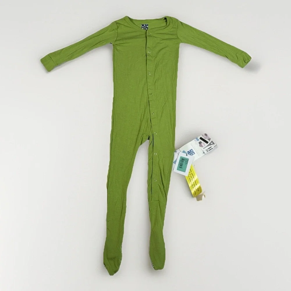 Kickee‎ Pants Basic Footie Solid Green Meadow Bamboo Footie With Snaps 3T